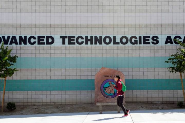 A student departs the Advanced Technologies Academy campus after school in 2011. (Las Vegas Rev ...