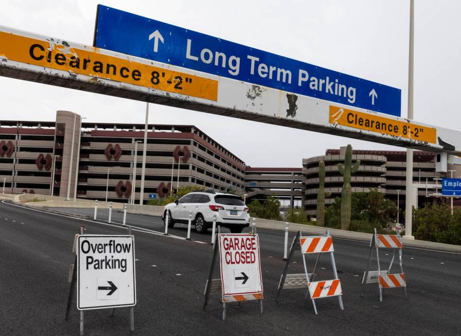 Long term parking lots are full sign is displayed to inform arriving passengers at Harry Reid I ...