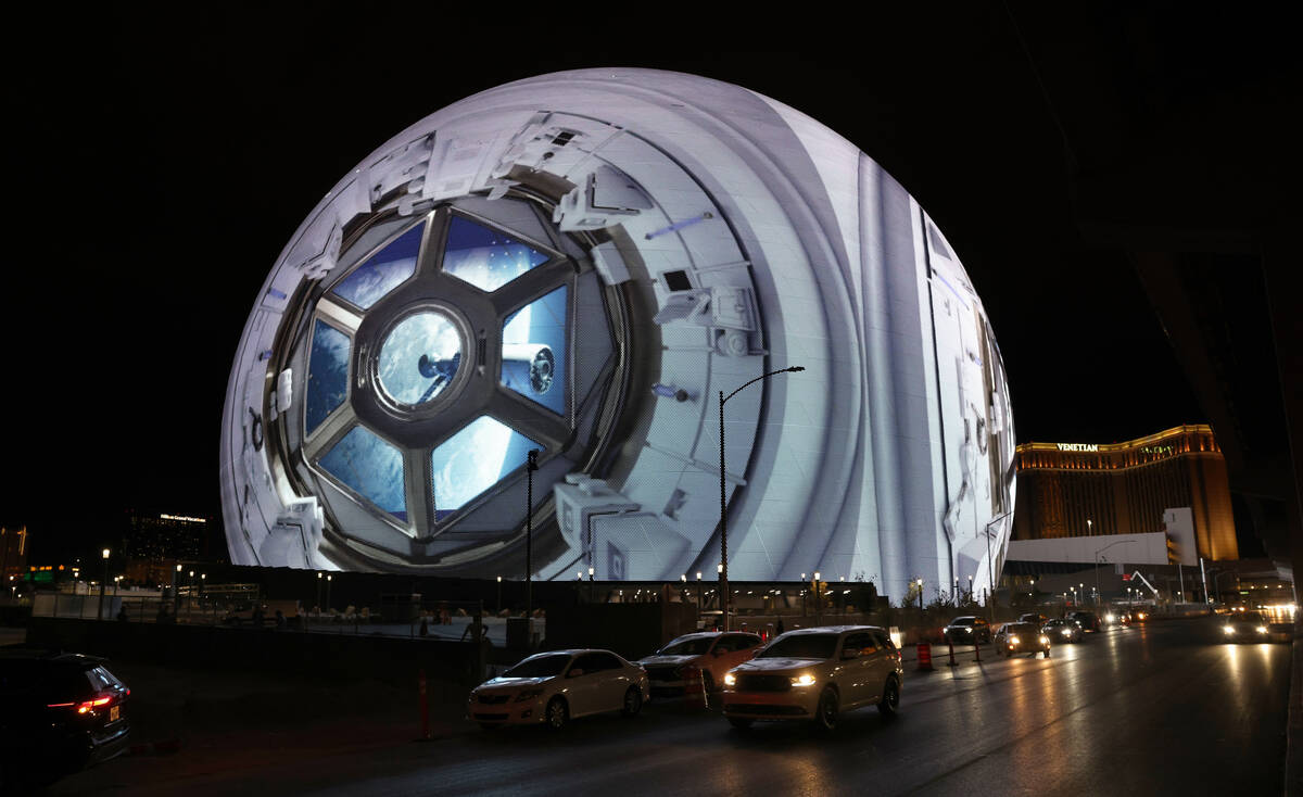 The Sphere is shown off Sands Avenue near the Strip in Las Vegas Tuesday, Aug. 15, 2023. (K.M. ...