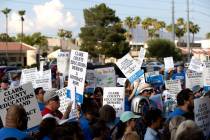 Clark County Education Association teachers union members protest outside CCSD’s Greer E ...