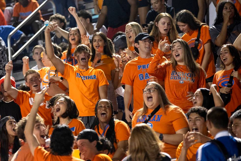 Bishop Gorman students cheer while their team has a deep lead during the first half in a high s ...