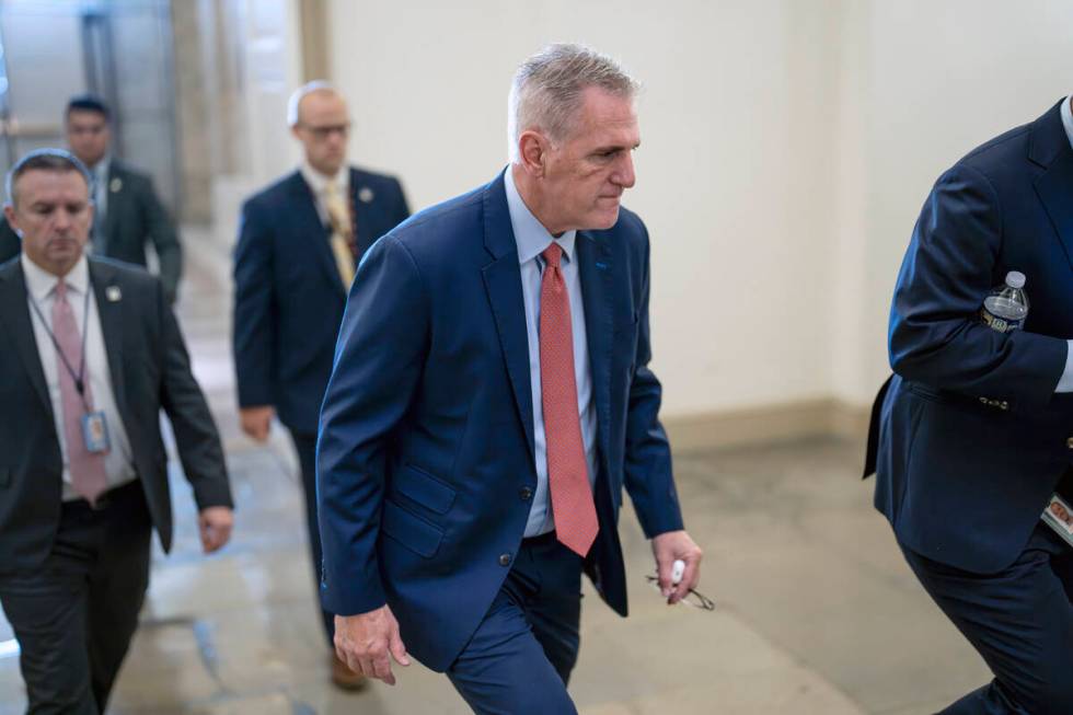 Speaker of the House Kevin McCarthy, R-Calif., arrives at the Capitol in Washington, early Tues ...