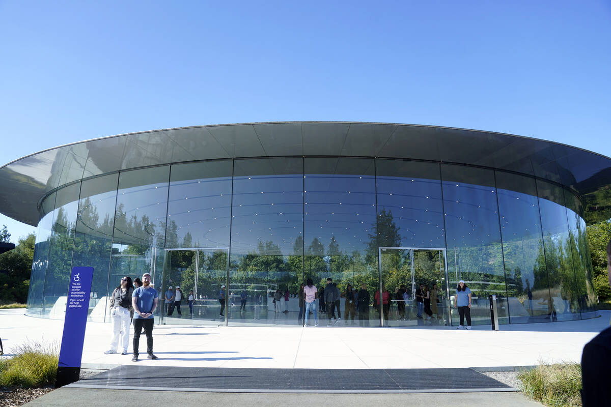The exterior of the Steve Jobs Theater is shown on the Apple campus before an announcement of n ...