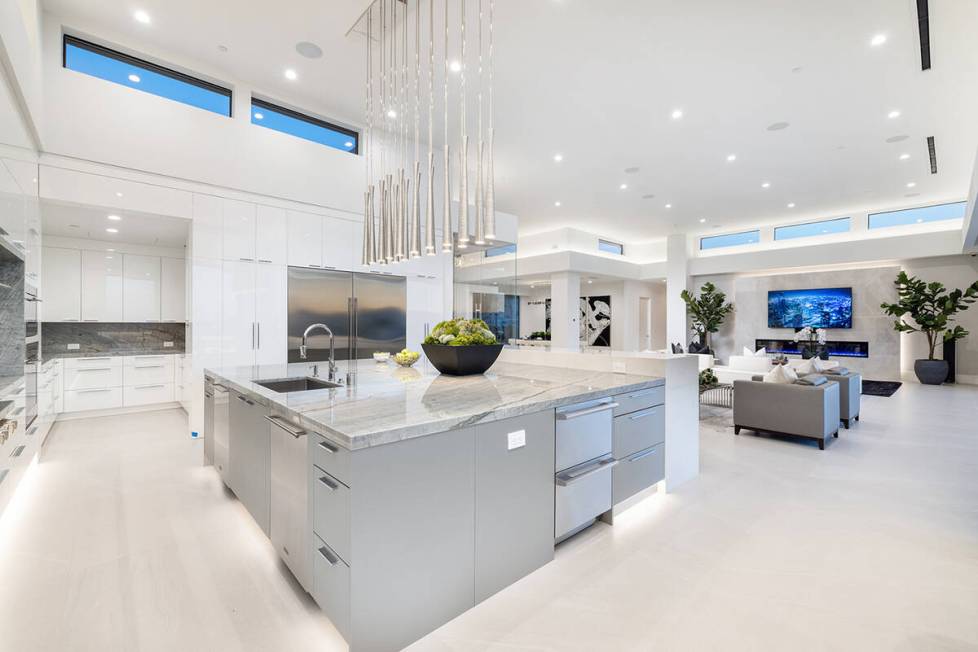 The kitchen features a large center island. (Douglas Elliman Las Vegas)