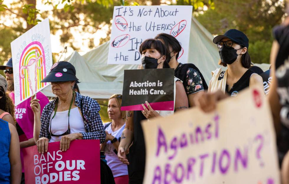 Demonstrators protest during a pro-abortion rally organized by Planned Parenthood of the Rocky ...