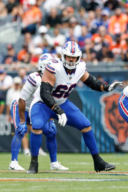 Buffalo Bills tight end Dalton Kincaid (86) blocks against the Chicago Bears during the first h ...