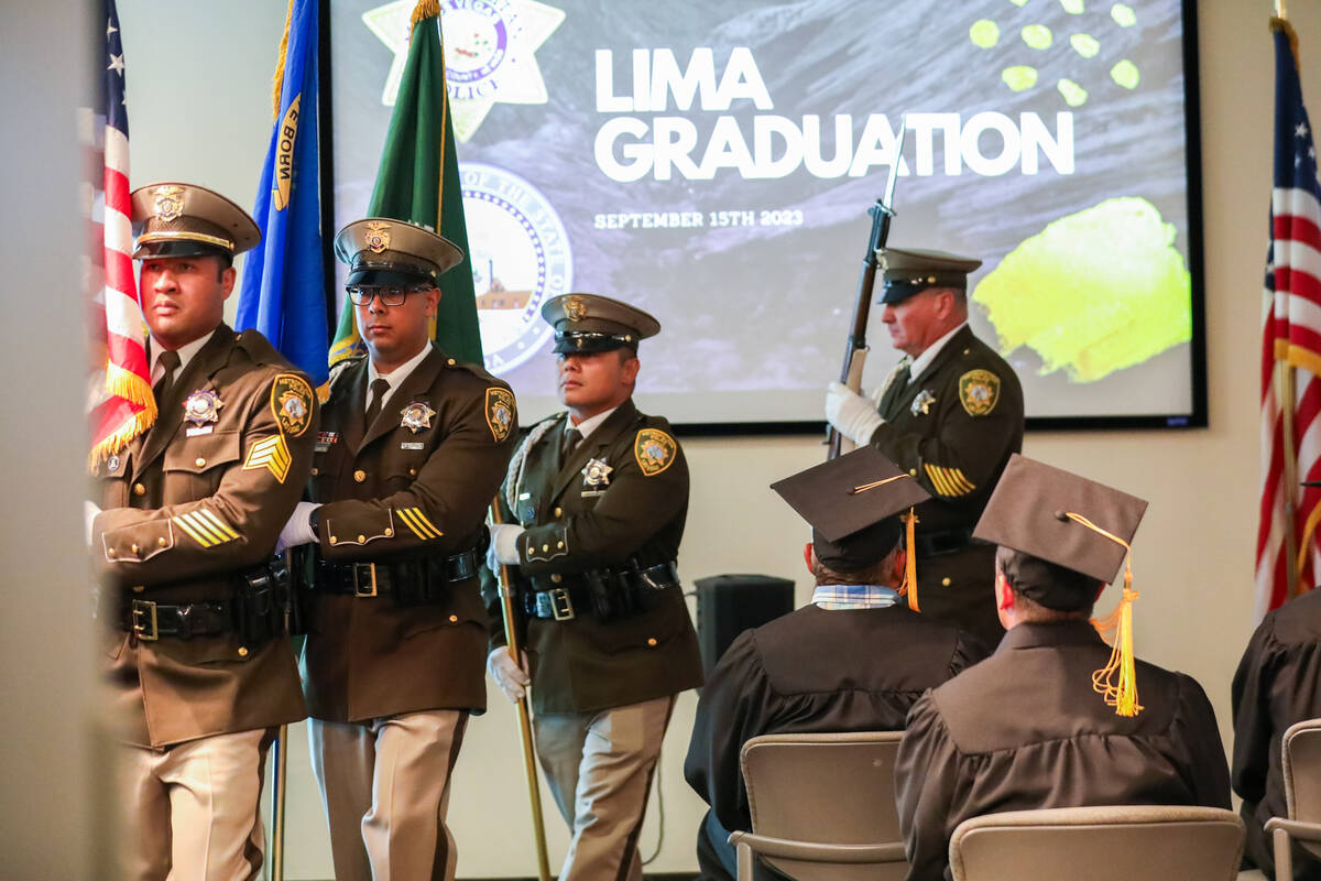 A Las Vegas police honor guard opens the graduation ceremony for those who completed the Law En ...