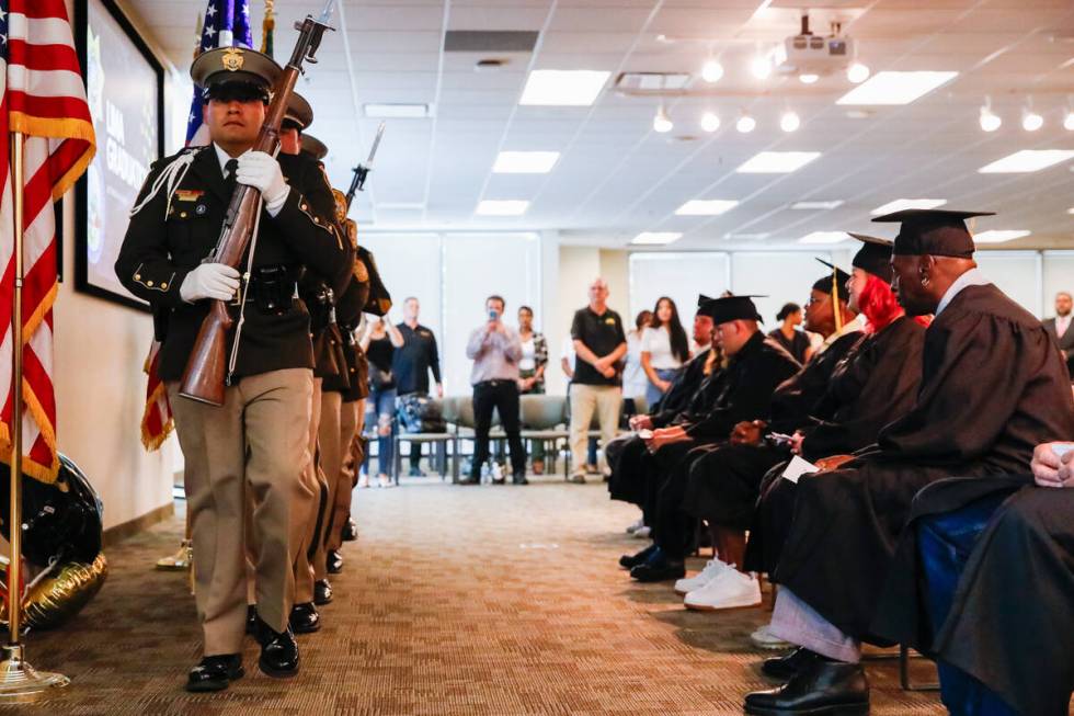 A Las Vegas police honor guard opens the graduation ceremony for those who completed the Law En ...