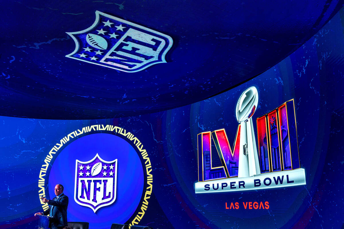 Governor Joe Lombardo speaks on stage as the National Football League and the Las Vegas Super B ...