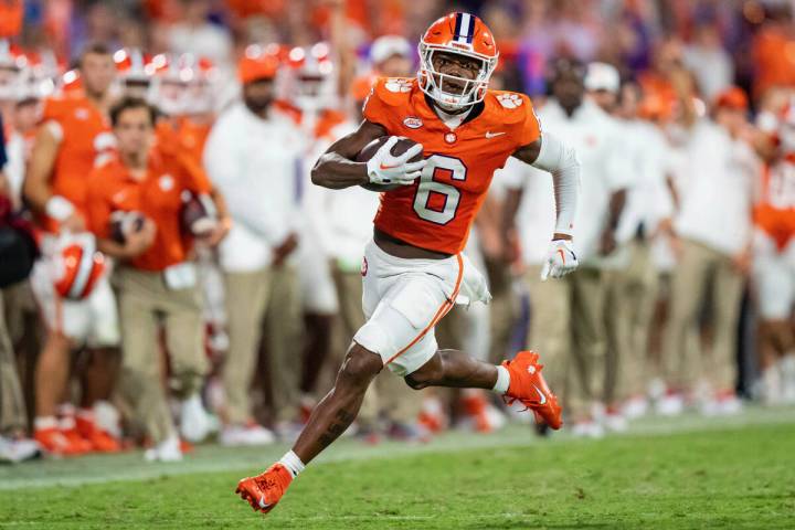 Clemson wide receiver Tyler Brown runs with the ball during the second half of an NCAA college ...