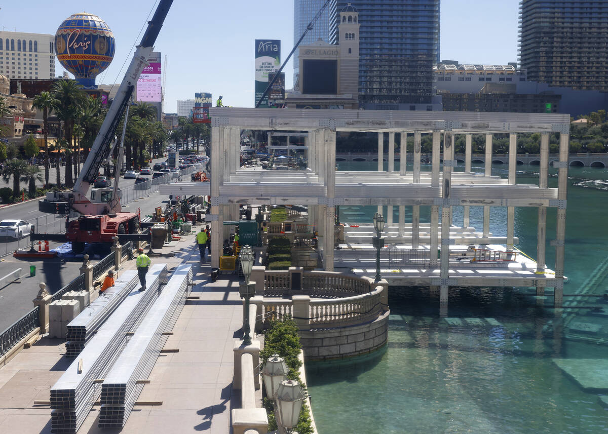 The Formula 1 construction site is seen at the Fountains of Bellagio, on Monday, Sept. 25, 2023 ...