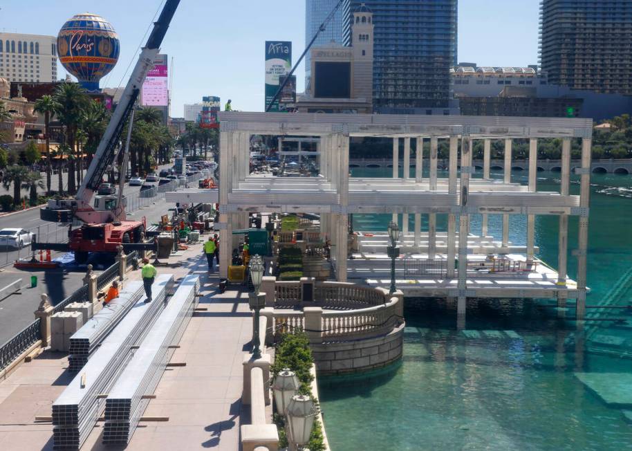 The Formula 1 construction site is seen at the Fountains of Bellagio, on Monday, Sept. 25, 2023 ...