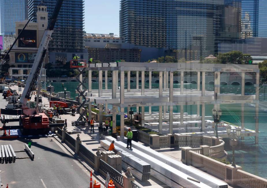 The Formula 1 construction site is seen at the Fountains of Bellagio, on Monday, Sept. 25, 2023 ...