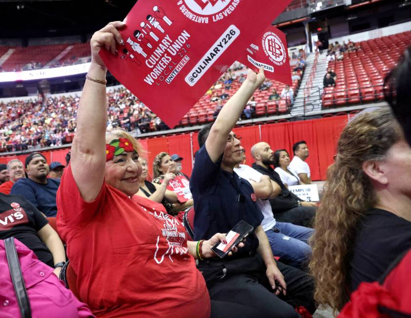 Culinary Union members, including Dulce Hernandez, who has worked at Caesars Palace for 20 year ...