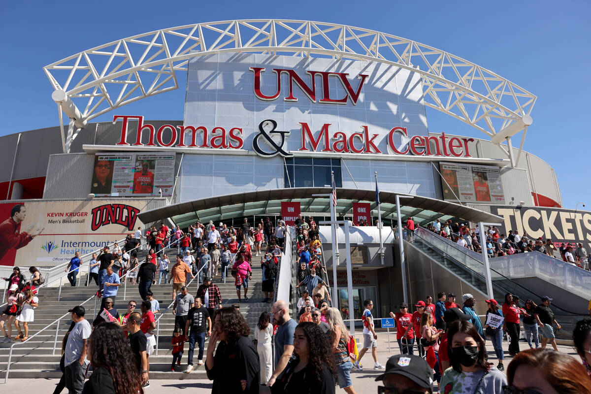 Culinary Union members file out after casting their ballots during a strike vote at Thomas &amp ...