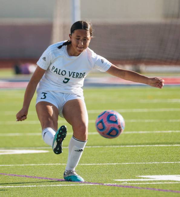 Palo Verde forward Juliette Karcsh (3) kicks the ball during a game against Coronado at Coronad ...