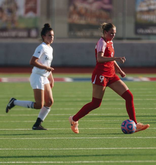 Coronado midfielder Ryan Neel (9) kicks the ball during a game against Palo Verde at Coronado H ...