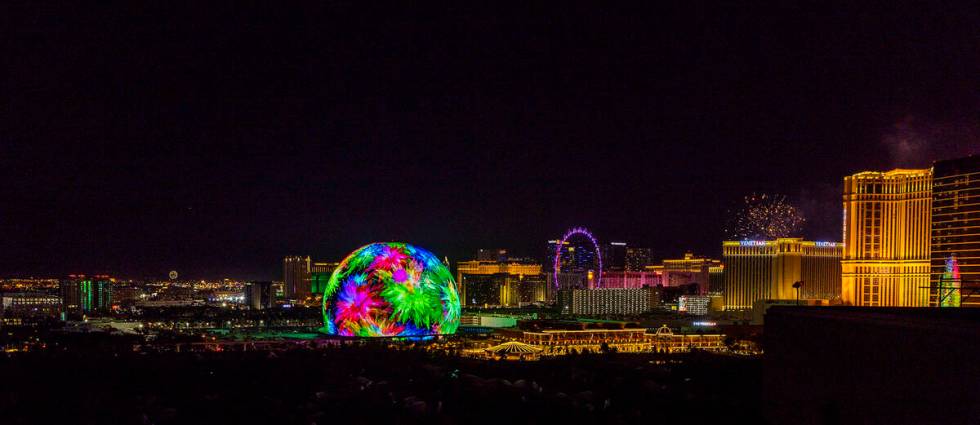 The MSG Sphere illuminates the Las Vegas skyline with a dazzling display to celebrate Independe ...