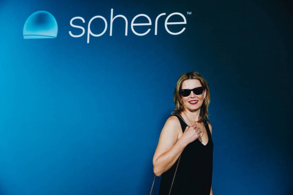 Actress Elizabeth Banks poses for photographs outside of the Sphere during its opening night on ...