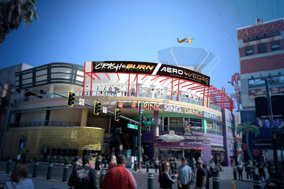 A rendering of the CrashNBurn and AeroVegas experiences coming to East Fremont Street in downto ...