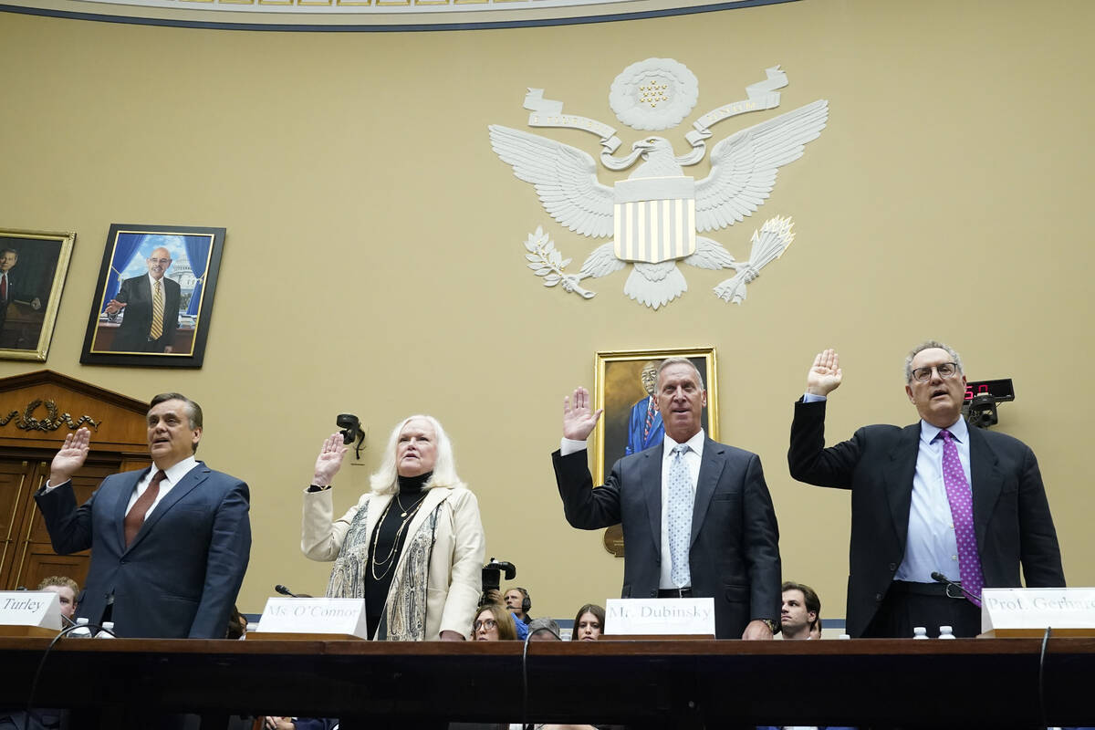 Witnesses are sworn in before the House Oversight Committee impeachment inquiry into President ...