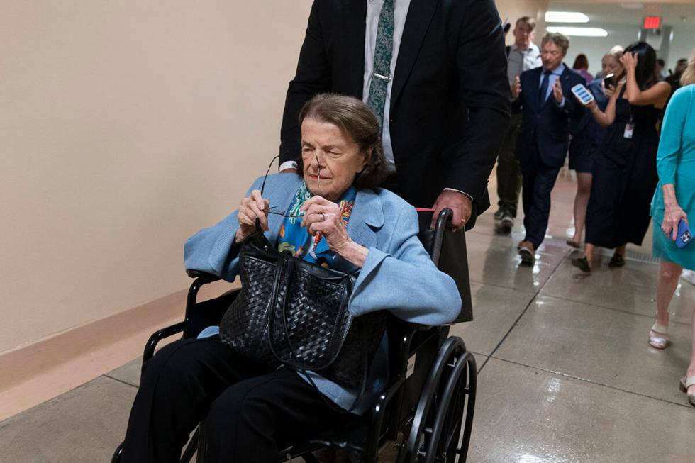 Sen. Dianne Feinstein, D-Calif., heads to a vote on Capitol Hill, Wednesday, Sept. 6, 2023 in W ...