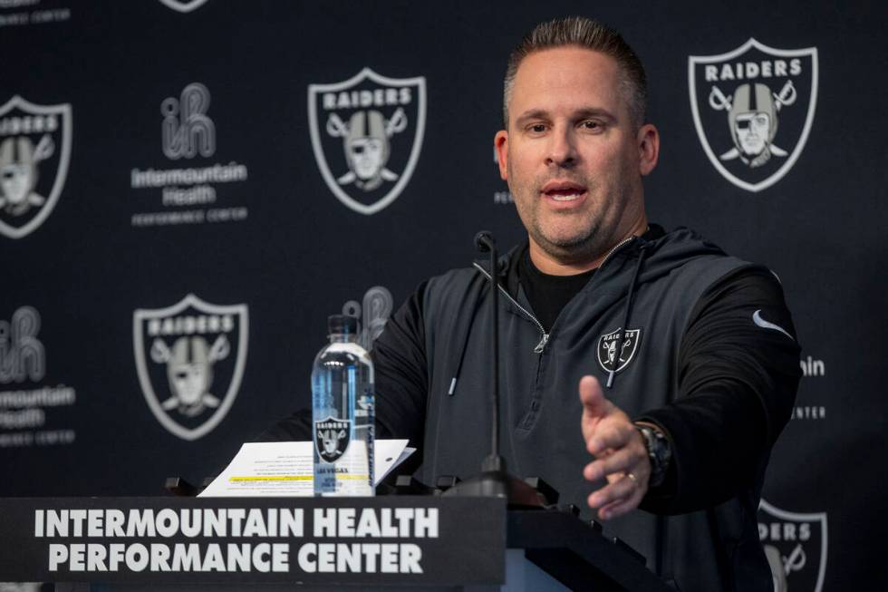 Raiders head coach Josh McDaniels speaks to media during a news conference on Wednesday, Sept. ...