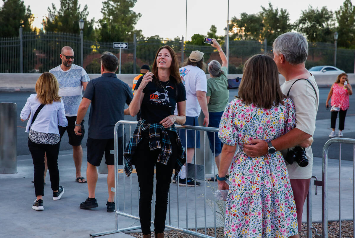 Excited fans wait outside of the Sphere on the night of its inaugural performance featuring U2 ...