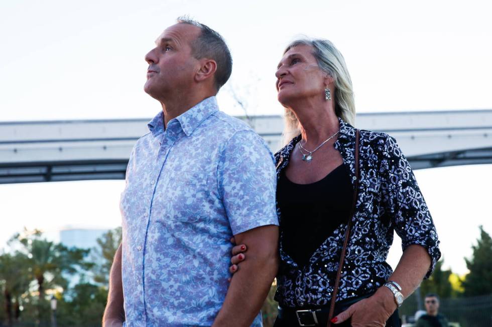 Cheryl and Jeff Labounty admire the outside of the Sphere on the night of its inaugural perform ...