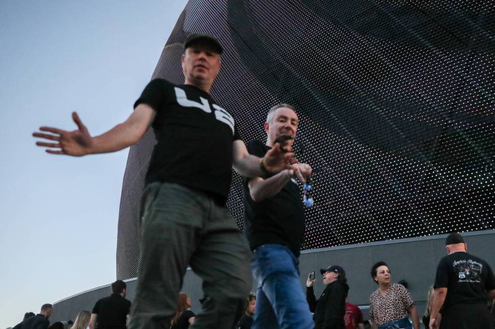 Excited fans wait outside of the Sphere on the night of its inaugural performance featuring U2 ...