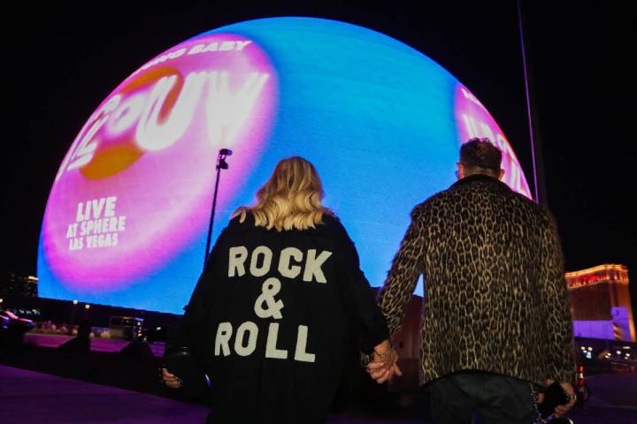 Excited fans wait outside of the Sphere on the night of its inaugural performance featuring U2 ...