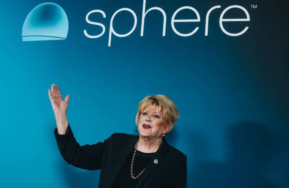Las Vegas Mayor Carolyn Goodman speaks about the Sphere’s opening night while outside of the ...