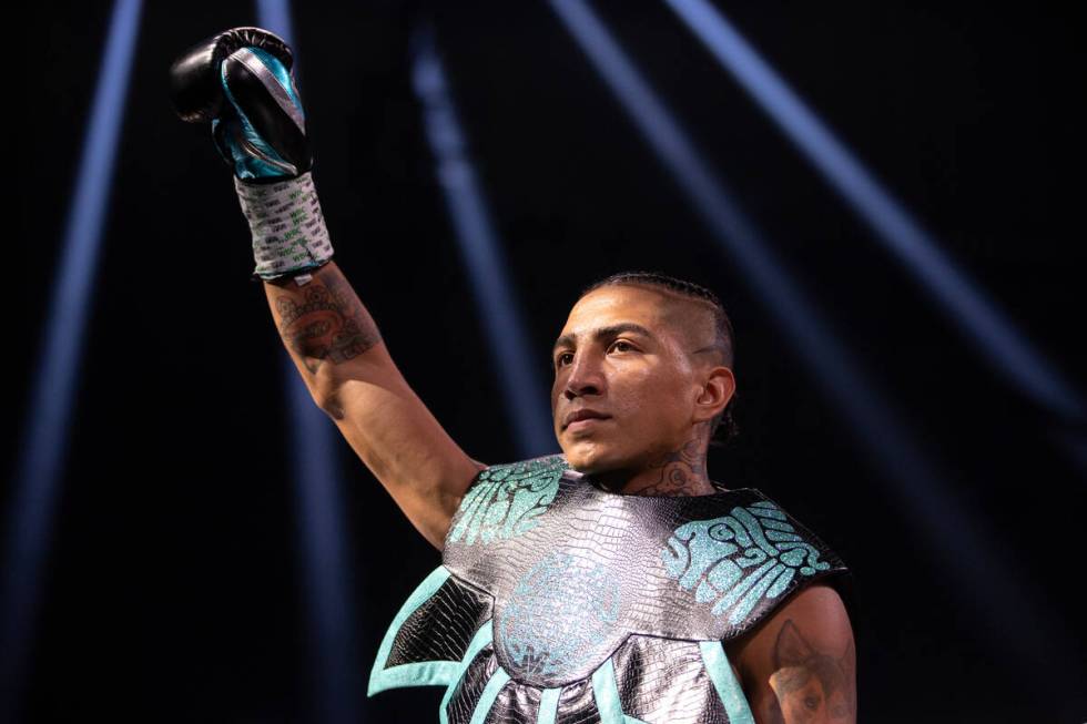 Mario Barrios takes the ring before his interim WBC welterweight title boxing bout against Yord ...