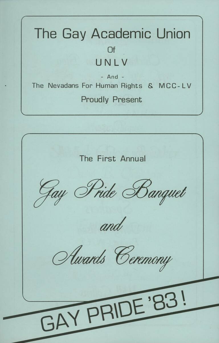 An ad for the Gay Academic Union’s First Annual Gay Pride Banquet in 1983. (UNLV Special ...