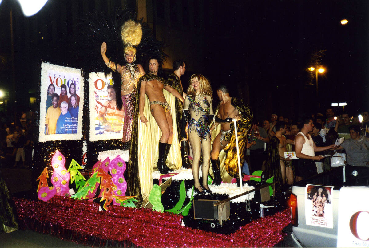 The float for “Out Las Vegas” magazine during Pride’s first night-time par ...