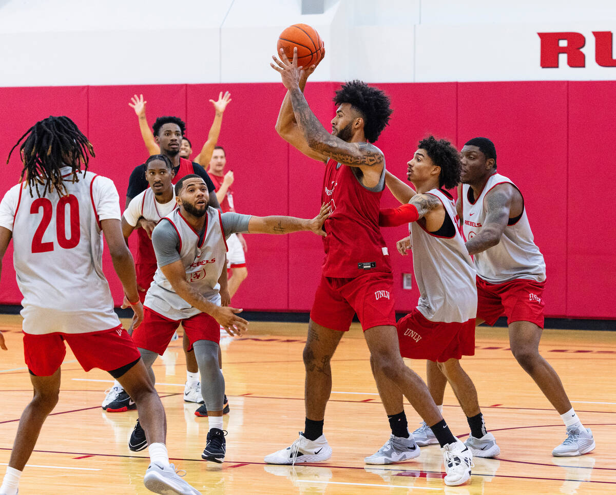 UNLV Rebels forward Isaiah Cottrell (0) protects the ball during team practice, on Wednesday, S ...