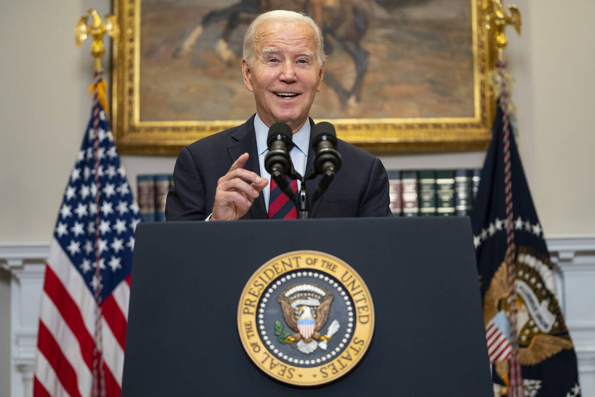 President Joe Biden delivers remarks on student loan debt forgiveness in the Roosevelt Room of ...