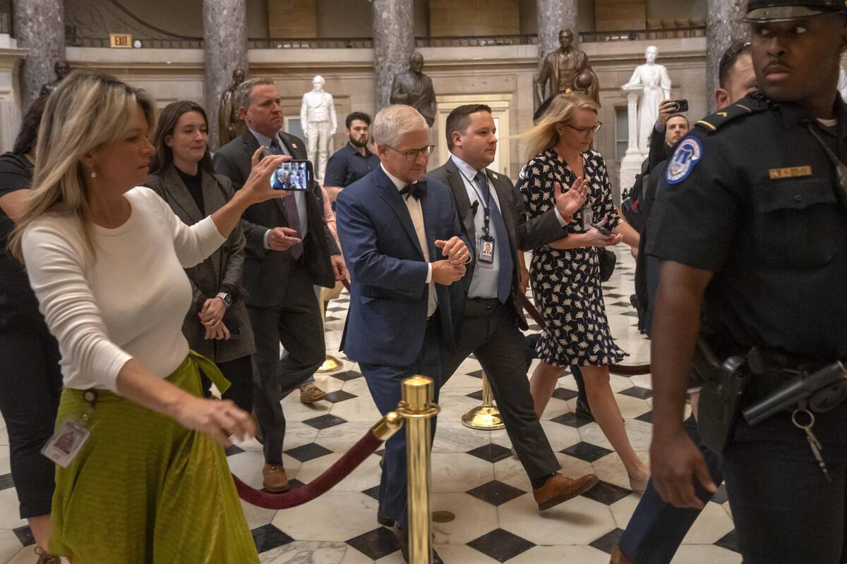 Speaker of the House pro tempore Rep. Patrick McHenry, R-N.C., leaves the Speaker's office to g ...