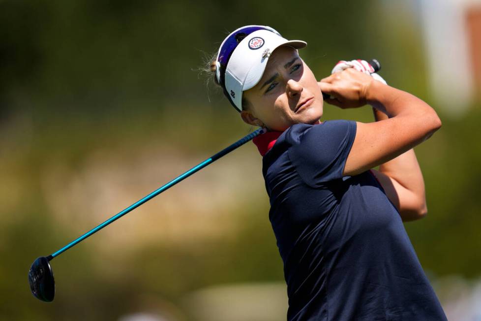 United States' Lexi Thompson plays her tee shot on the 4th hole during her single match at the ...