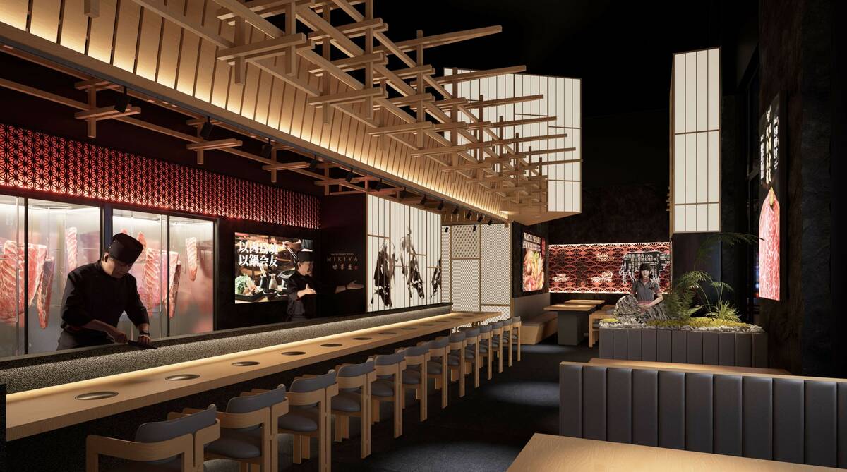 An interior rendering of Mikiya Wagyu Shabu House, from the Chubby Cattle International group, ...