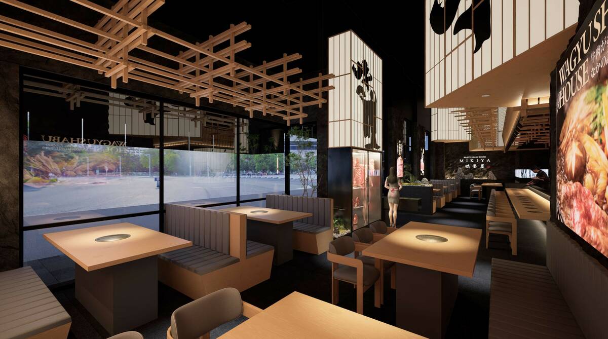 An interior rendering of Mikiya Wagyu Shabu House, from the Chubby Cattle International group, ...