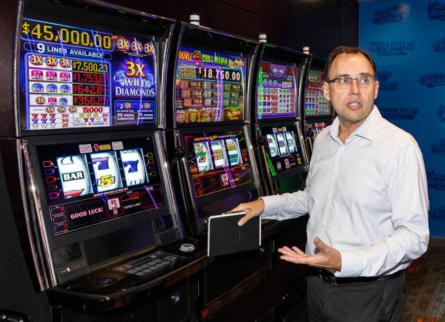 Nick Khin, a COO of Gaming for IGT, gives a tour of new gaming technology at the IGT headquarte ...