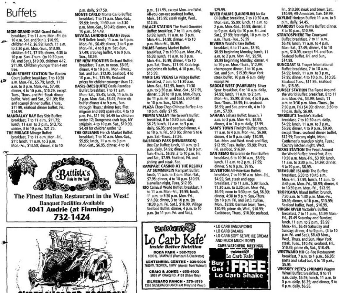 Buffet specials across the Las Vegas Valley from Oct. 31, 2003. (Las Vegas Review-Journal)