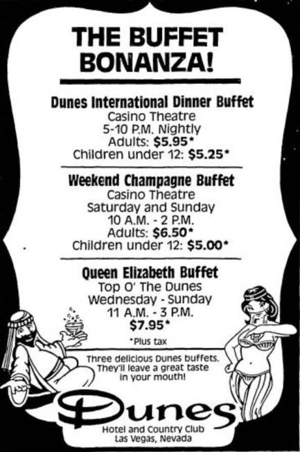 An ad for Dunes' buffet specials from Sept. 18, 1993. (Las Vegas Review-Journal)