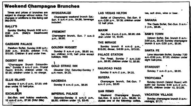 Buffet prices across the Las Vegas Valley from Nov. 26, 1993. (Las Vegas Review-Journal)