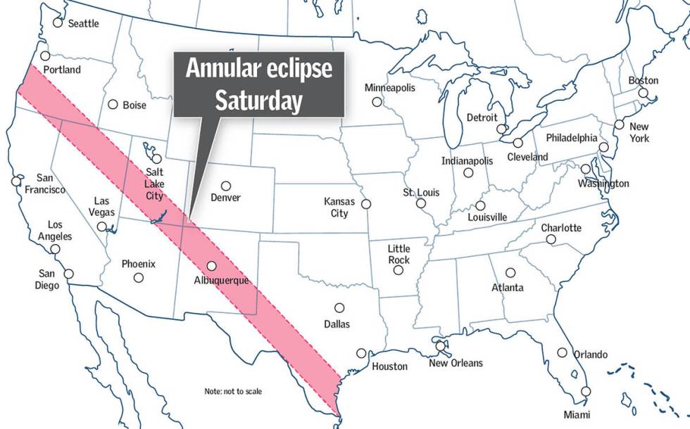 Path of the eclipse on Saturday, Oct. 14, 2023. (Wes Rand/Las Vegas Review-Journal)