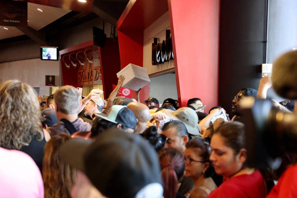 Culinary Local 226 members cast their ballots during a strike vote at Thomas & Mack Center on t ...