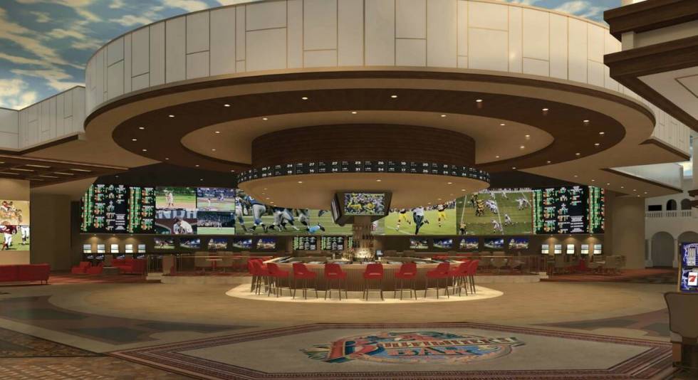 A rendering of the new STN Sportsbook at Sunset Station, expected to open in spring 2024. The r ...