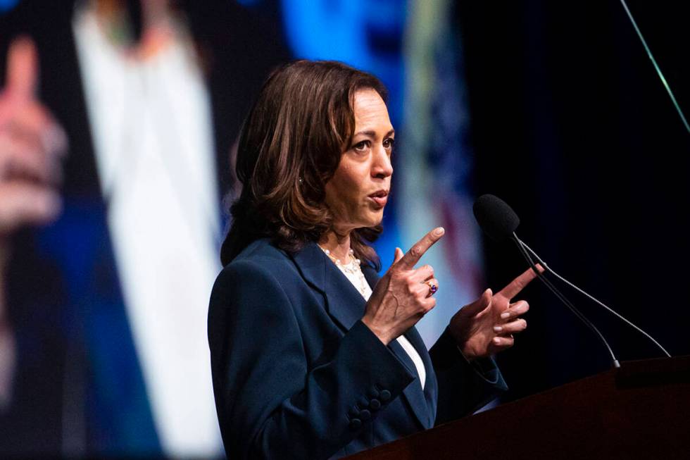 Vice President Kamala Harris speaks at a United Steelworkers convention at the MGM Grand Conven ...