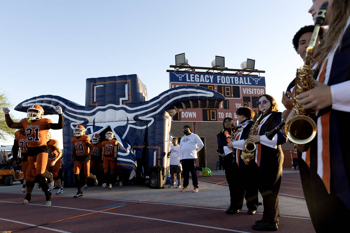 Legacy takes the field for their high school football game against Arbor View at Legacy High Sc ...